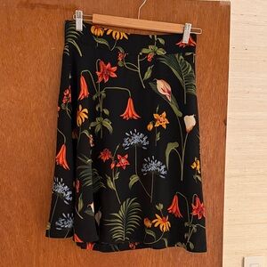 Ann Taylor Black Floral A-Line Skirt